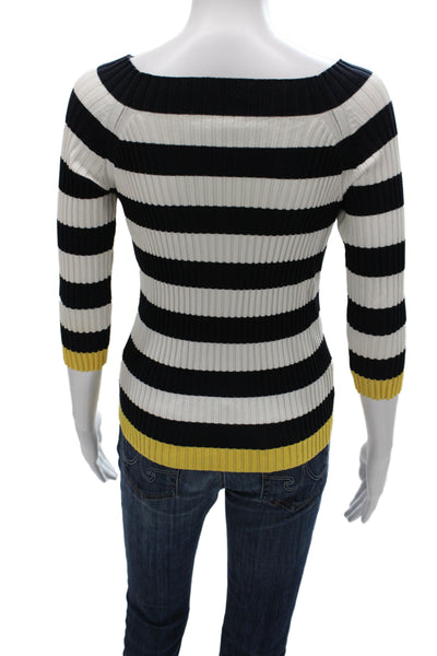 Bailey 44 Women Black Striped Pullover Sweater Square Neck 3/4 Sleeve Size L