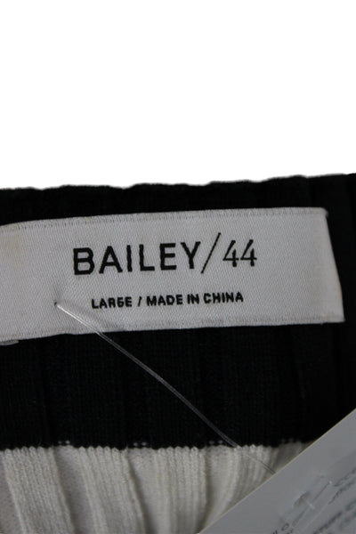 Bailey 44 Women Black Striped Pullover Sweater Square Neck 3/4 Sleeve Size L