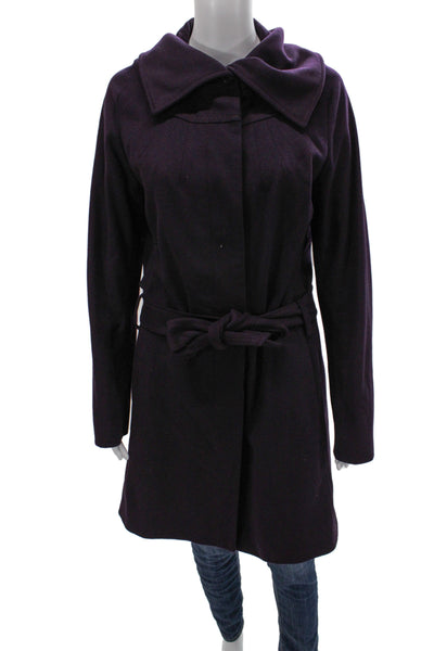 Reiss Womens Overcoat Purple Collared Button Virgin Wool Cashmere Size L