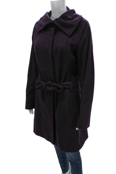 Reiss Womens Overcoat Purple Collared Button Virgin Wool Cashmere Size L