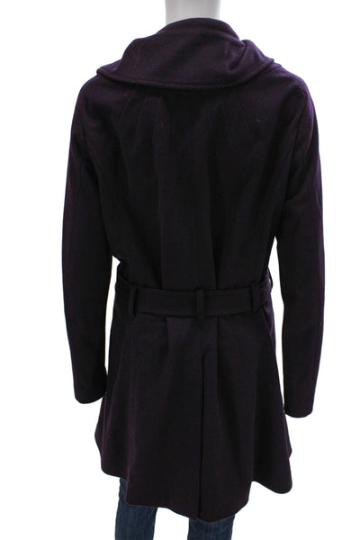 Reiss Womens Overcoat Purple Collared Button Virgin Wool Cashmere Size L