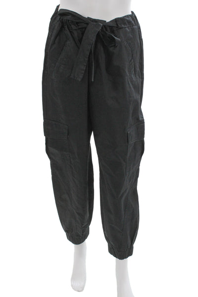Zara Womens Paperbag Cargo Jogger Pants Black 100% Cotton Size L