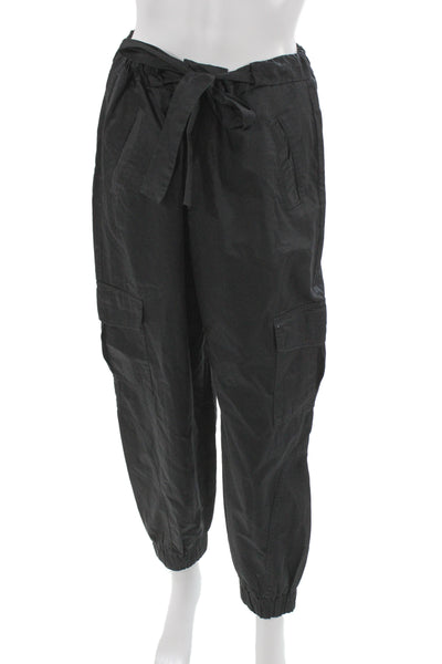 Zara Womens Paperbag Cargo Jogger Pants Black 100% Cotton Size L