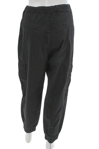 Zara Womens Paperbag Cargo Jogger Pants Black 100% Cotton Size L