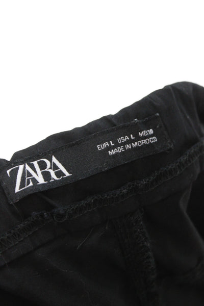 Zara Womens Paperbag Cargo Jogger Pants Black 100% Cotton Size L