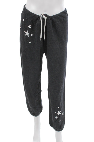 Monrow Women Jogger Sweatpants Dark Gray Stars Graphic Drawstring Size M
