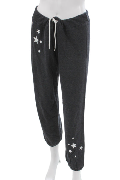 Monrow Women Jogger Sweatpants Dark Gray Stars Graphic Drawstring Size M