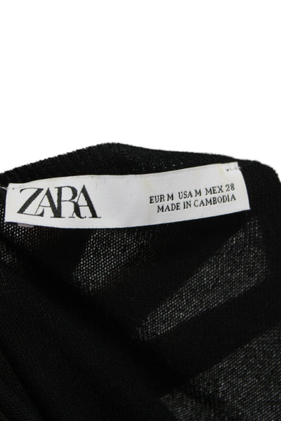 Zara Unisex Black Pullover Sweater Cotton Blend Round Neck Long Sleeve Size M