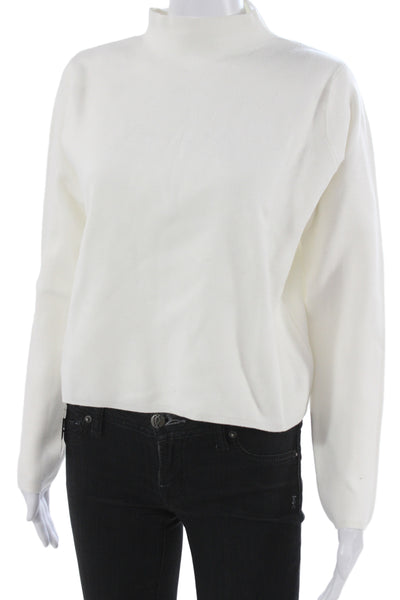 MNG Unisex Pullover Sweater Mock Neck White Long Sleeve Size M
