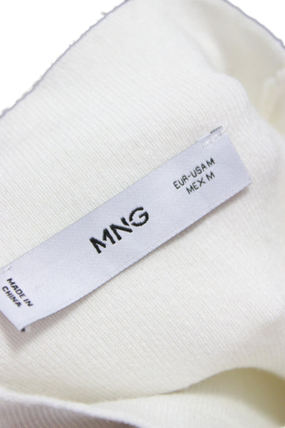 MNG Unisex Pullover Sweater Mock Neck White Long Sleeve Size M