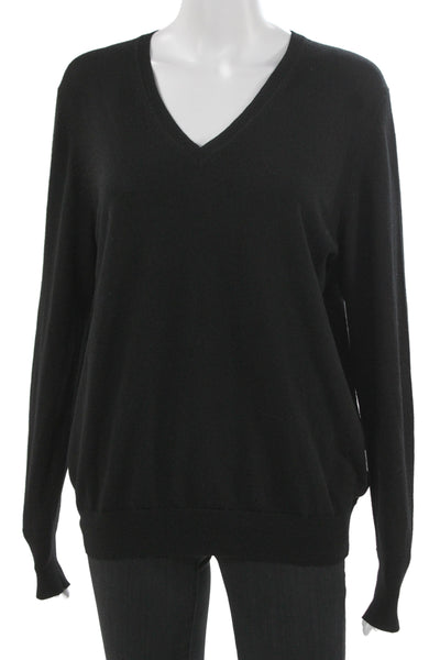 Uniqlo Women Pullover V-Neck 100% Wool Sweater Black Long Sleeve Size XL