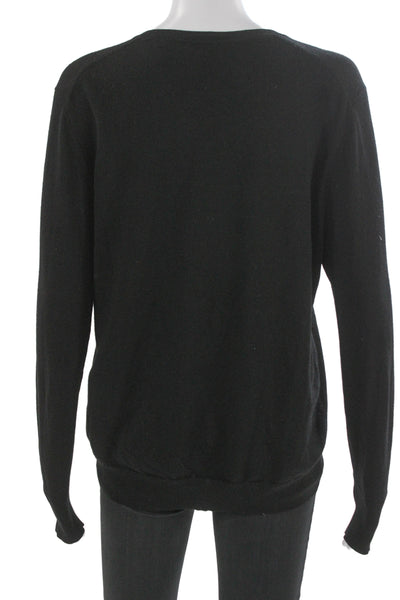 Uniqlo Women Pullover V-Neck 100% Wool Sweater Black Long Sleeve Size XL