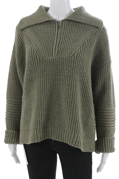 MNG Unisex Green Striped Collared Pullover Sweater Zip Acrylic Wool Size L