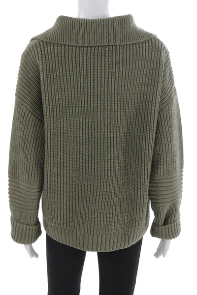 MNG Unisex Green Striped Collared Pullover Sweater Zip Acrylic Wool Size L