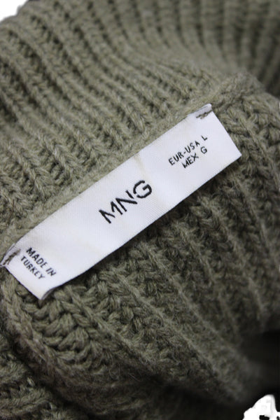 MNG Unisex Green Striped Collared Pullover Sweater Zip Acrylic Wool Size L