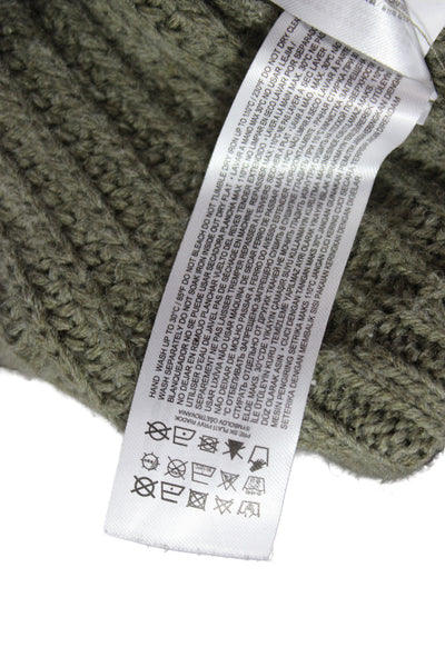 MNG Unisex Green Striped Collared Pullover Sweater Zip Acrylic Wool Size L