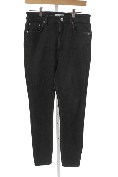Zara Womens Black Skinny Ankle Jeans High Rise Button Fly Size 10