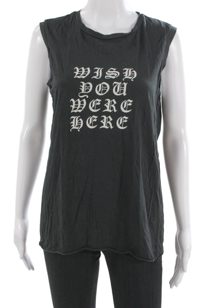 Nili Lotan Womens Black Jersey Graphic Quote Crew Neck Tank 100% Cotton Size L