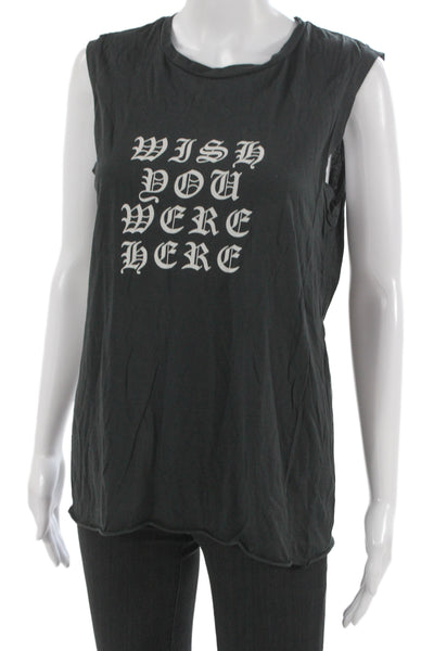 Nili Lotan Womens Black Jersey Graphic Quote Crew Neck Tank 100% Cotton Size L