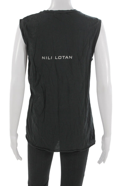 Nili Lotan Womens Black Jersey Graphic Quote Crew Neck Tank 100% Cotton Size L
