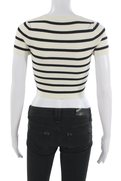 Zara Women Cropped Beige Striped Crewneck T-Shirt Short Sleeve Size S