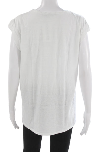 Pam & Gela Women Basic White Graphic Crew Neck Short Sleeve T-Shirt Size L