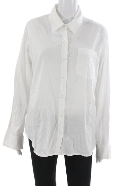 Sojara Women Button-Up White Cotton Collared Long Sleeve Graphic Print Size M