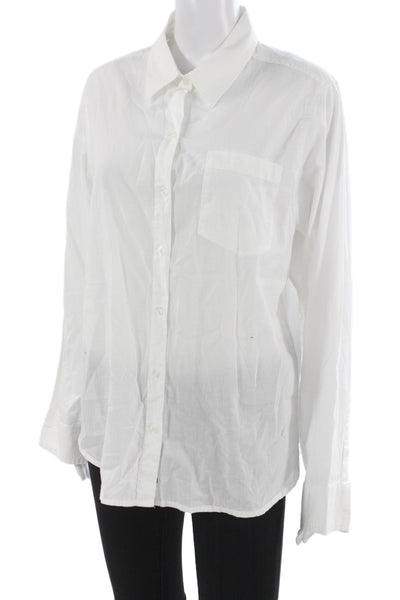Sojara Women Button-Up White Cotton Collared Long Sleeve Graphic Print Size M