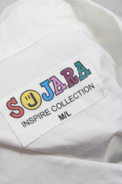 Sojara Women Button-Up White Cotton Collared Long Sleeve Graphic Print Size M