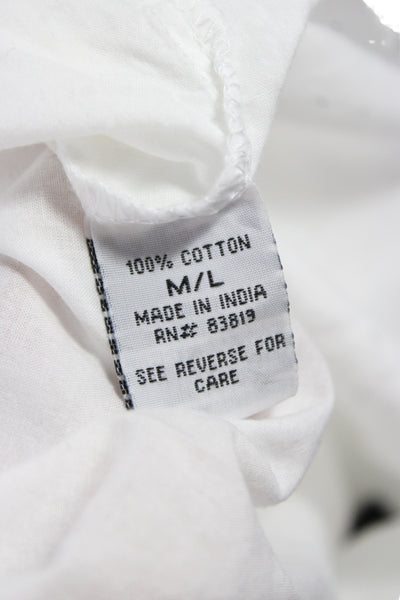 Sojara Women Button-Up White Cotton Collared Long Sleeve Graphic Print Size M