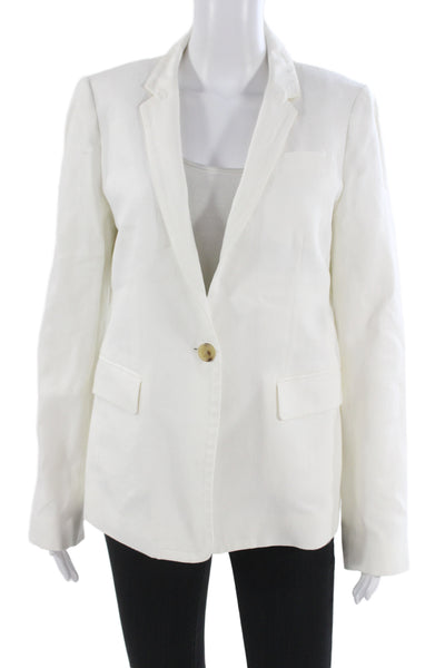 J Crew Unisex White 100% Linen Collared Button Long Sleeve Blazer Size 10