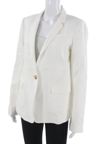 J Crew Unisex White 100% Linen Collared Button Long Sleeve Blazer Size 10