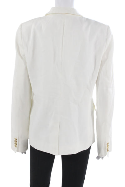 J Crew Unisex White 100% Linen Collared Button Long Sleeve Blazer Size 10