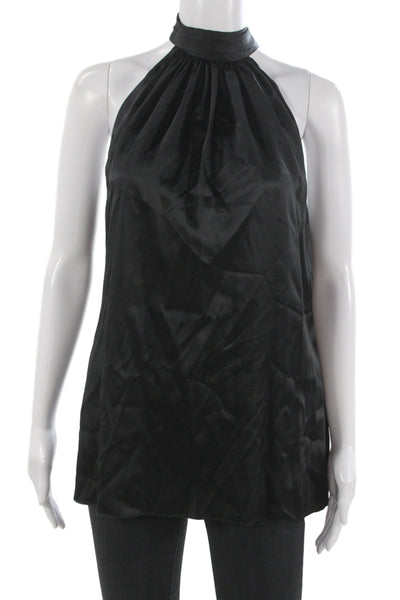 Ramy Brook Womens Black High Neck Sleeveless Silk Spandex Blouse Size L