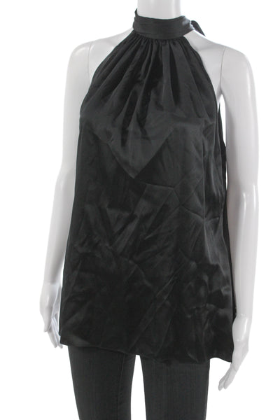 Ramy Brook Womens Black High Neck Sleeveless Silk Spandex Blouse Size L