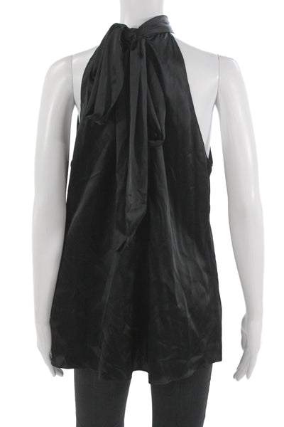 Ramy Brook Womens Black High Neck Sleeveless Silk Spandex Blouse Size L