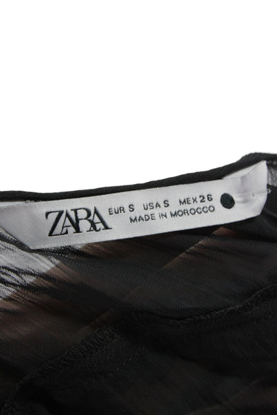 Zara Women Black Camisole Polyester Blend Sleeveless Bohemian Size S