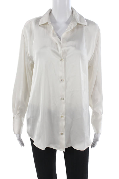 Zara Women Basic Collared Button Up Blouse White Long Sleeve Polyester Size S