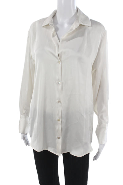 Zara Women Basic Collared Button Up Blouse White Long Sleeve Polyester Size S