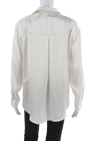 Zara Women Basic Collared Button Up Blouse White Long Sleeve Polyester Size S