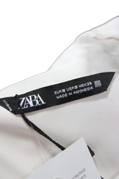 Zara Women Basic Collared Button Up Blouse White Long Sleeve Polyester Size S