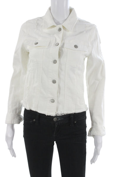 Eunina Womens White Collared Button Cotton Blend Long Sleeve Jacket Size S