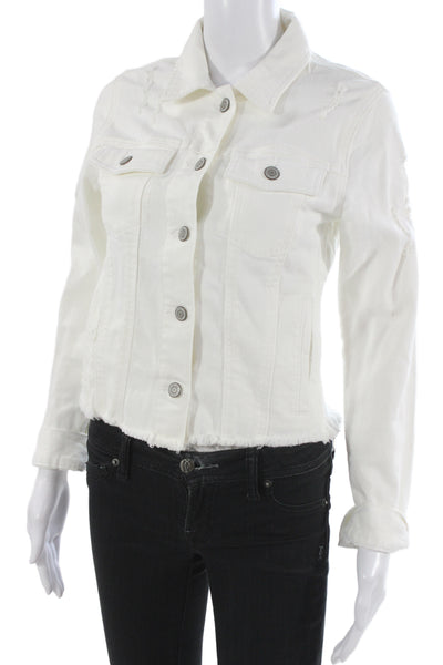 Eunina Womens White Collared Button Cotton Blend Long Sleeve Jacket Size S