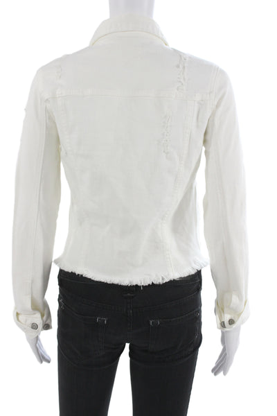 Eunina Womens White Collared Button Cotton Blend Long Sleeve Jacket Size S