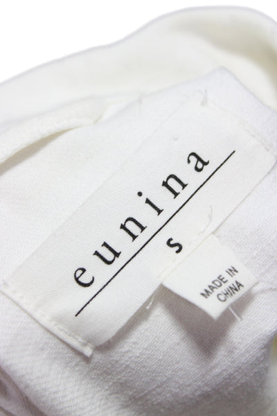 Eunina Womens White Collared Button Cotton Blend Long Sleeve Jacket Size S