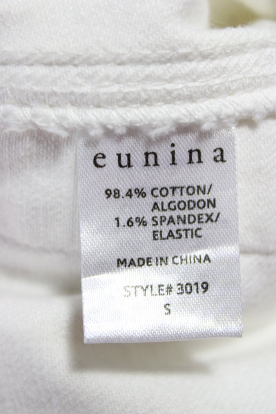 Eunina Womens White Collared Button Cotton Blend Long Sleeve Jacket Size S