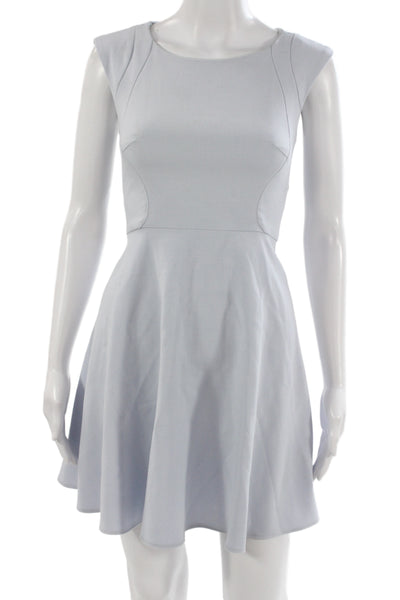 French Connection Women A-Line Fit & Flare Dress Light Blue Round Neck Size 0