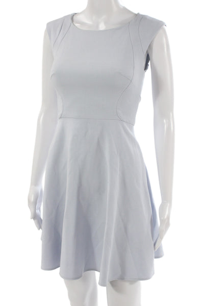 French Connection Women A-Line Fit & Flare Dress Light Blue Round Neck Size 0