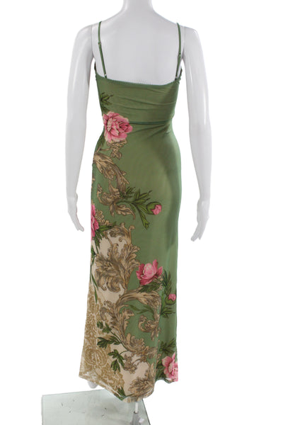 Tiger Mist Women Maxi Slip Dress Green Floral V-Neck Sleeveless Size S