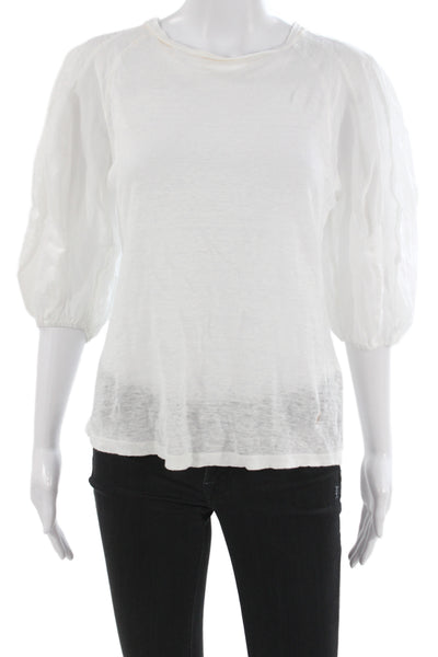 Zimmermann Womens Basic White Linen 3/4 Sleeve Blouse Designer Size 0